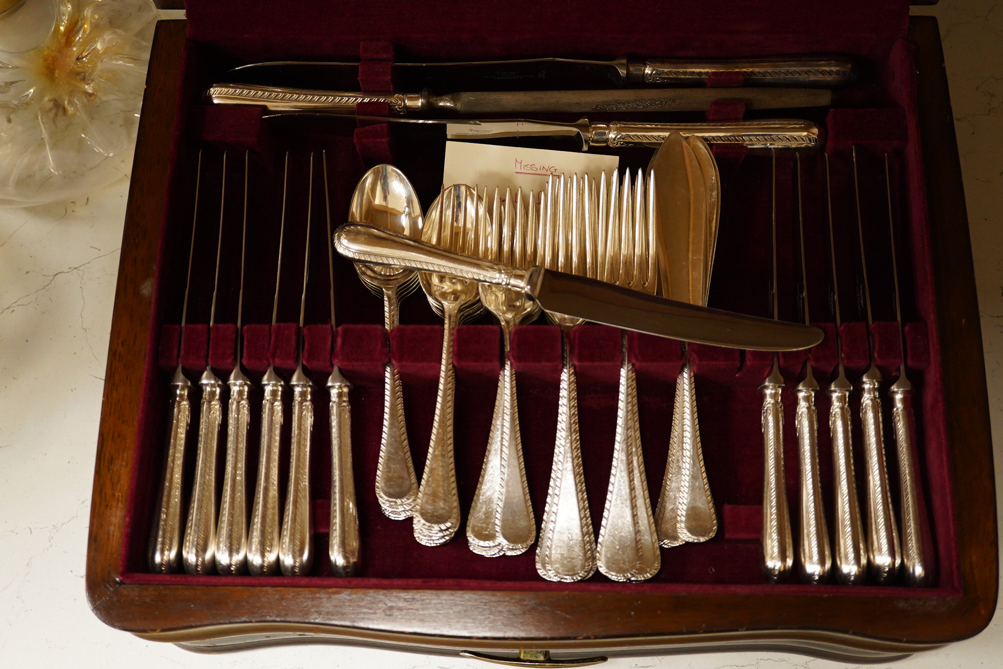 A silver plated canteen of cutlery. Condition - good